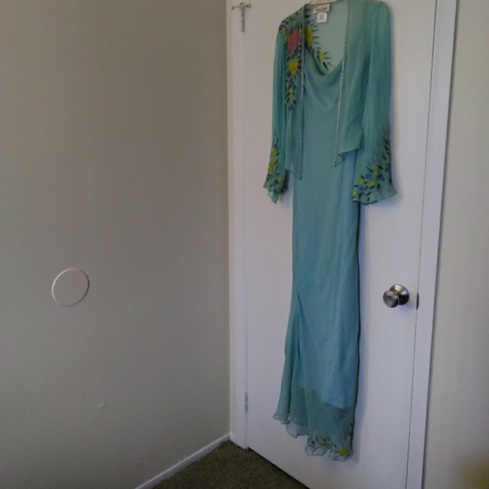 Aqua long embroidered detailed dress NWNT